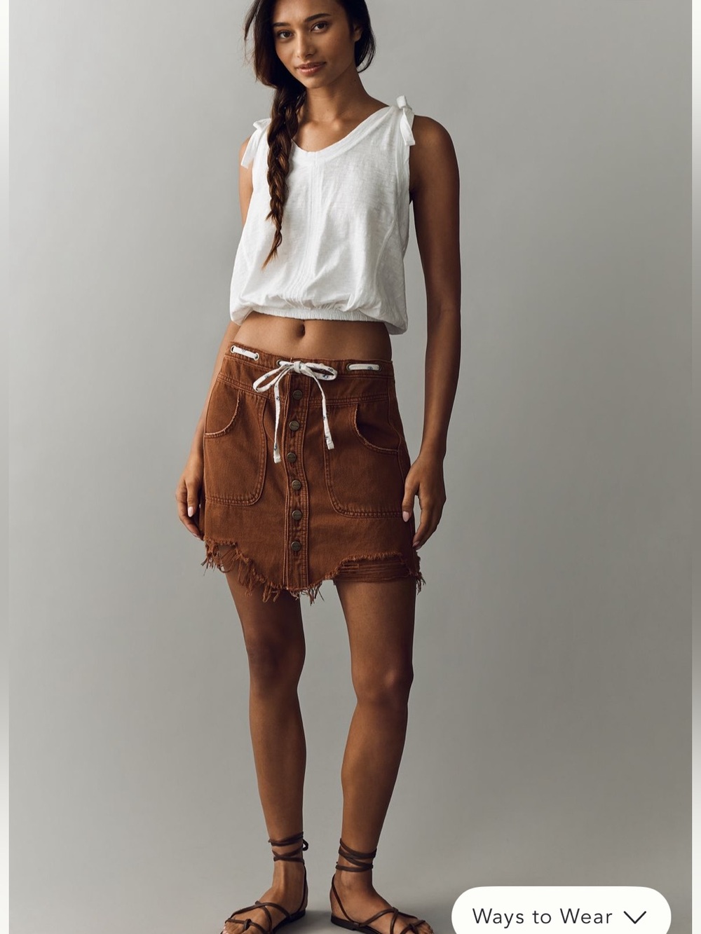 Anthropologie Brown Button-Front Distressed Mini Skirt